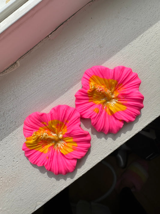 Mama Hibiscus rose fluo cœur jaune